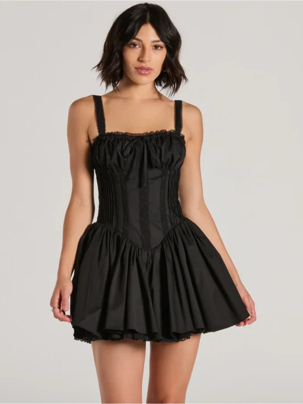 The Vintage Shop Black Tank Corset Basket Waist Lace Mini Dress Coquette Dainty
